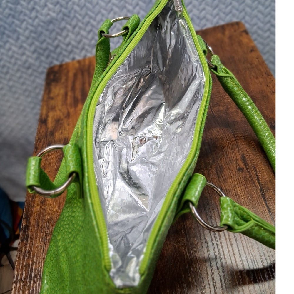 Primeware Lime Green Insulated Wine Bag Faux Crocodile Thermal Lunch Tote